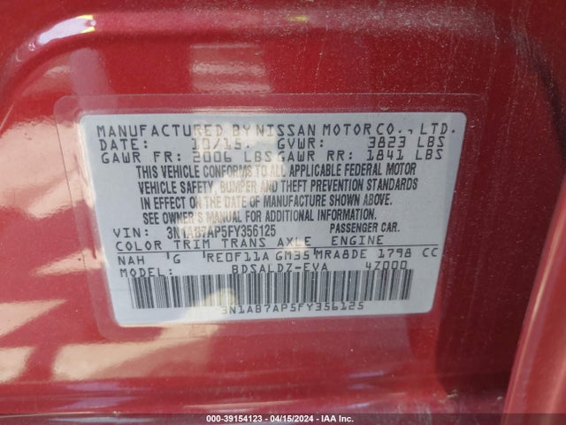 Nissan SENTRA SV 2015 3N1AB7AP5FY356125 Image 9