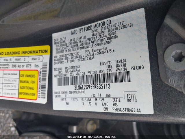 Lincoln MKZ 2014 3LN6L2G95ER835113 Image 9