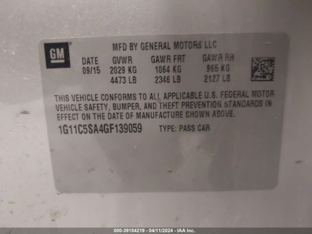 1G11C5SA4GF139059 Chevrolet Malibu Limited Lt