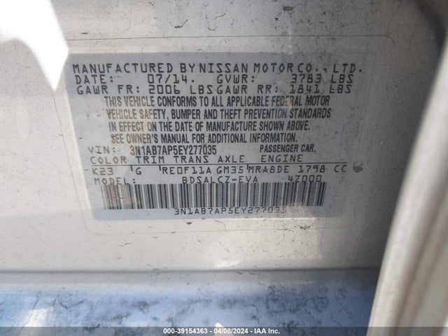 Nissan SENTRA S 2014 3N1AB7AP5EY277035 Image 9