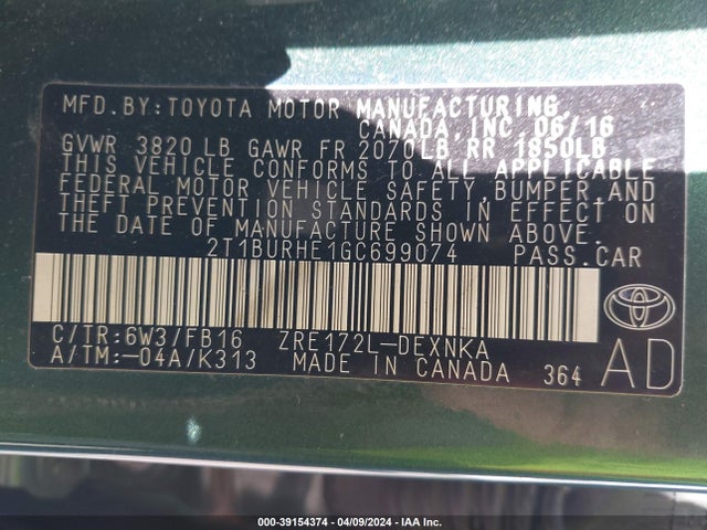 Toyota COROLLA LE 2016 2T1BURHE1GC699074 Image 9