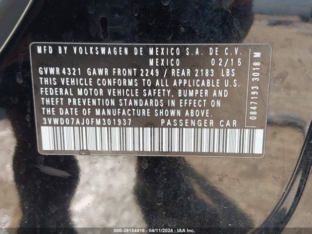 3VWD07AJ0FM301937 Volkswagen Jetta 1.8t Se
