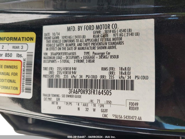 Ford Fusion Titanium 2015 3FA6P0K93FR164505 Image 9
