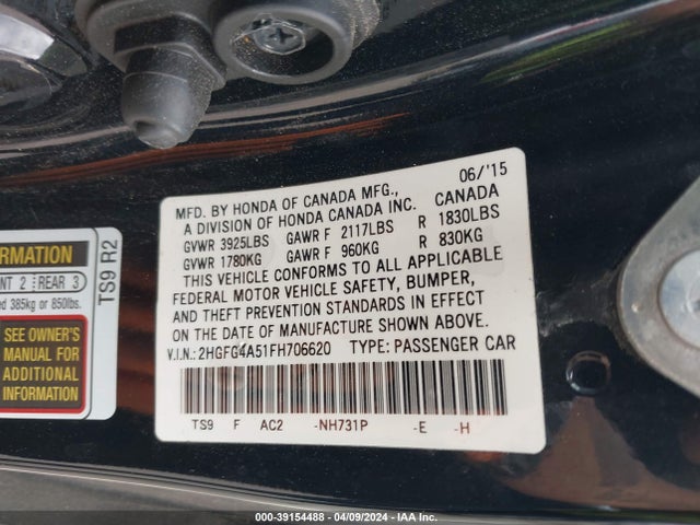 Honda CIVIC SI 2015 2HGFG4A51FH706620 Image 9