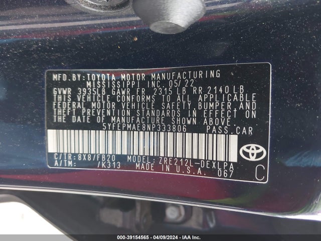 Toyota COROLLA LE 2022 5YFEPMAE8NP333806 Image 9