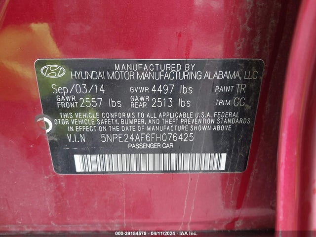 Hyundai SONATA SE 2015 5NPE24AF6FH076425 Image 9