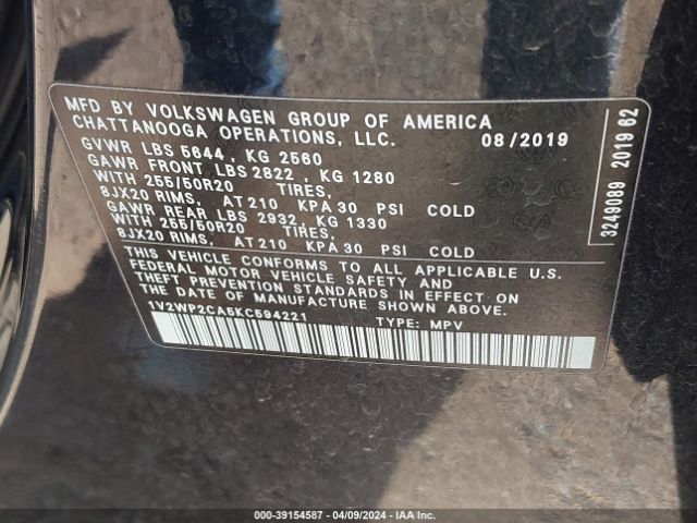 1V2WP2CA5KC594221 Volkswagen Atlas 2.0t Se W/technology