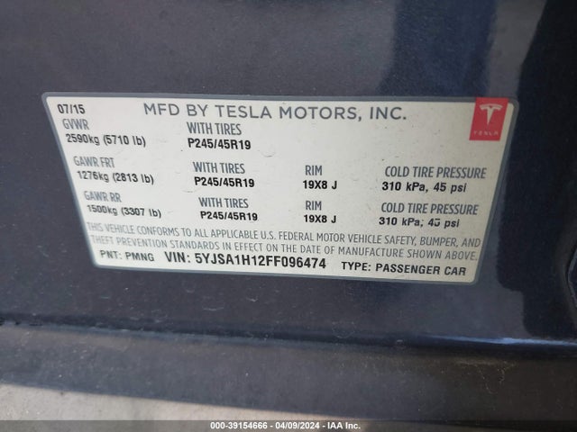Tesla Model S 60/70/85 2015 5YJSA1H12FF096474 Image 9