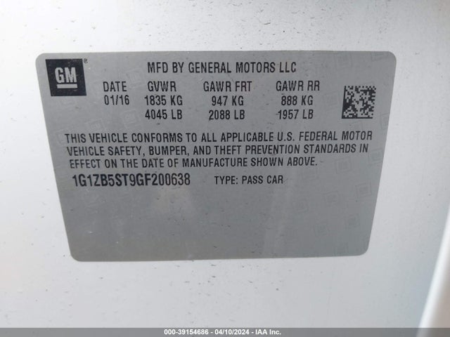 Chevrolet MALIBU LS 2016 1G1ZB5ST9GF200638 Image 9