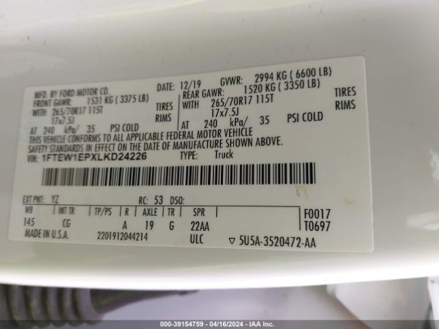 1FTEW1EPXLKD24226 Ford F-150 Xl
