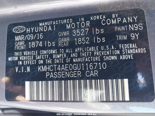 Hyundai ACCENT SE 2016 KMHCT4AE0GU116710 Image 9