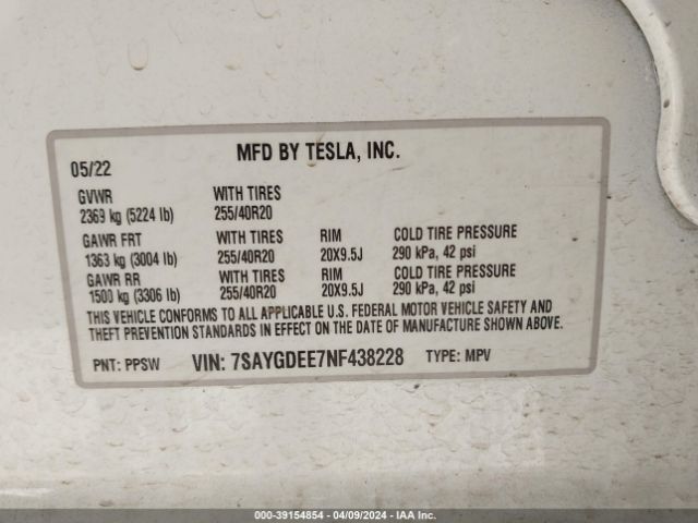 7SAYGDEE7NF438228 Tesla Model Y Long Range Dual Motor All-wheel Drive