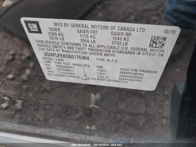Chevrolet EQUINOX LT 2016 2GNFLFEK5G6176484 Image 9