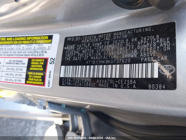 Toyota CAMRY SE 2019 4T1B11HK8KU737620 Image 9