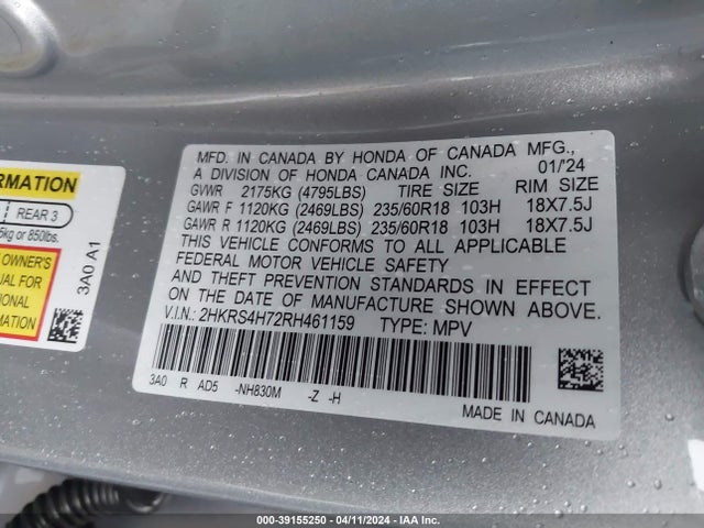 Honda Cr-v Ex-l Awd 2024 2HKRS4H72RH461159 Image 9