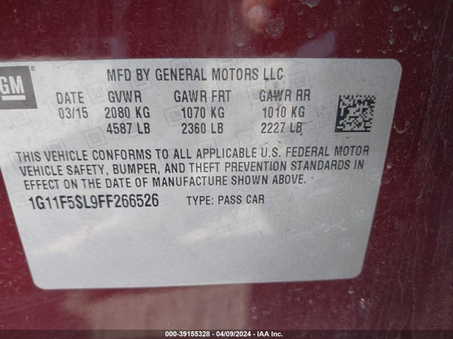 Chevrolet Malibu 1lz 2015 1G11F5SL9FF266526 Image 9