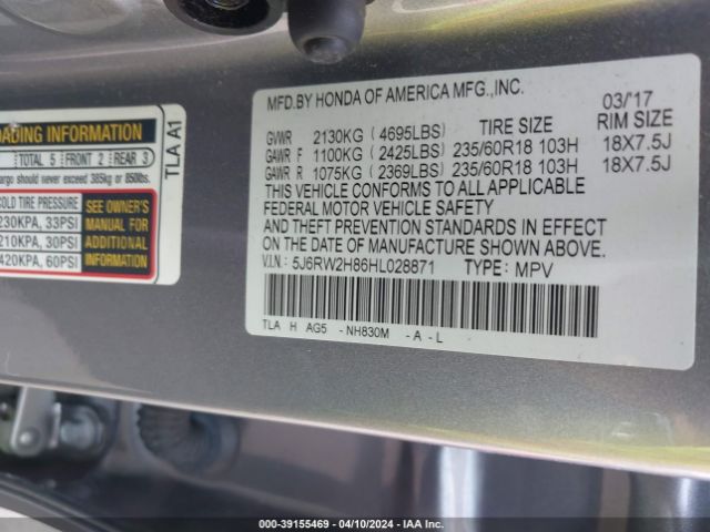 5J6RW2H86HL028871 Honda Cr-v Ex-l/ex-l Navi