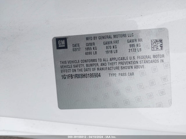 Chevrolet Camaro 1lt 2017 1G1FB1RX8H0186904 Image 9