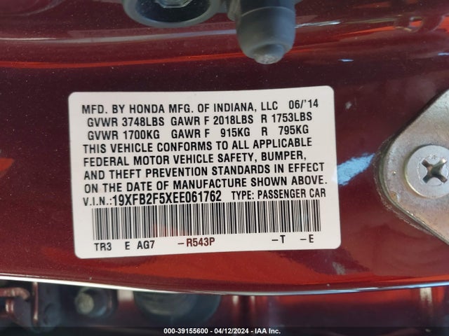 Honda Civic Lx 2014 19XFB2F5XEE061762 Image 9