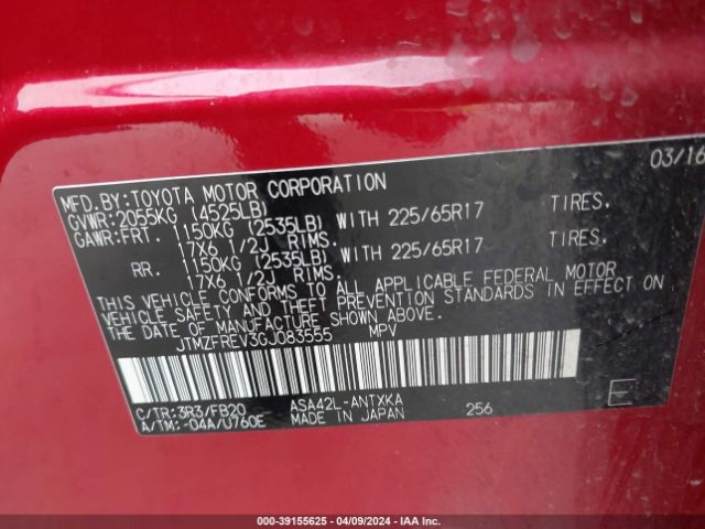 JTMZFREV3GJ083555 Toyota RAV4 LE