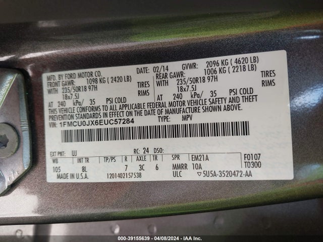 Ford Escape Titanium 2014 1FMCU0JX6EUC57284 Image 9