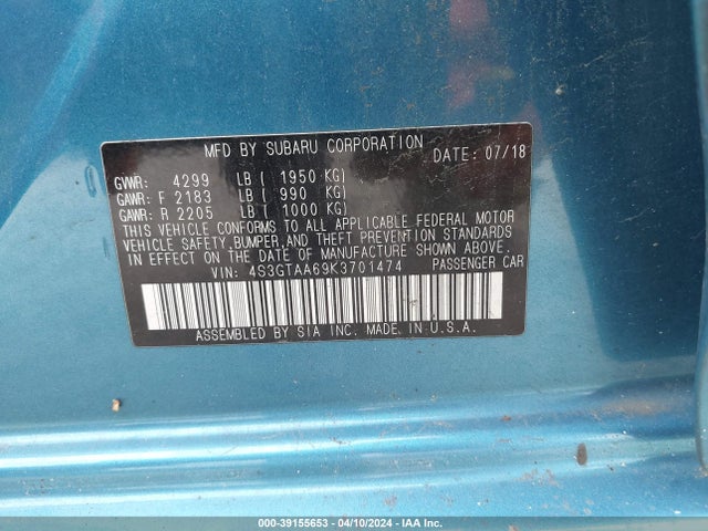 Subaru Impreza 2.0i 2019 4S3GTAA69K3701474 Image 9