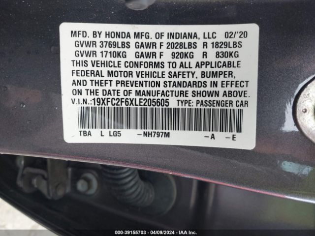 19XFC2F6XLE205605 Honda Civic Lx