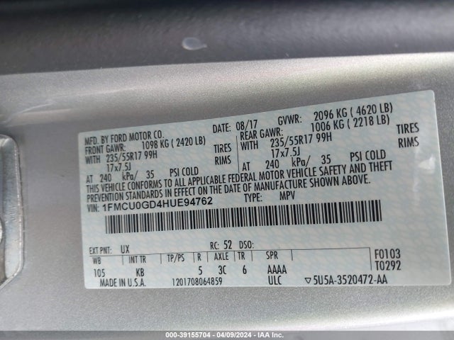Ford ESCAPE SE 2017 1FMCU0GD4HUE94762 Image 9