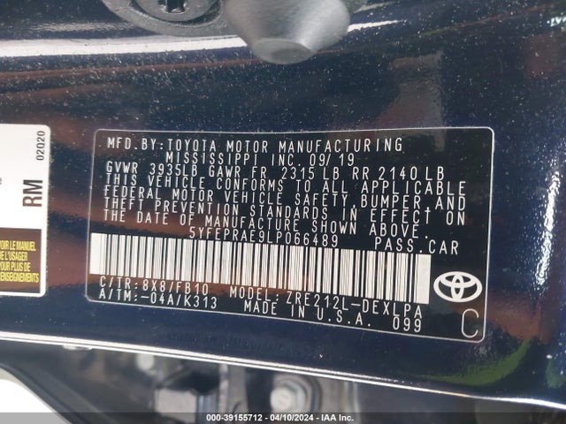 Toyota COROLLA LE 2020 5YFEPRAE9LP066489 Image 9