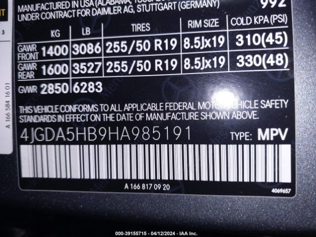 4JGDA5HB9HA985191 Mercedes-Benz Gle 350 4matic