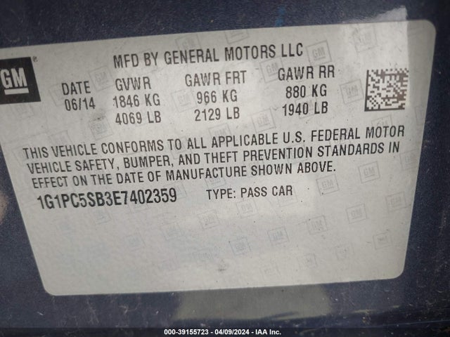 Chevrolet Cruze 1lt Auto 2014 1G1PC5SB3E7402359 Image 9