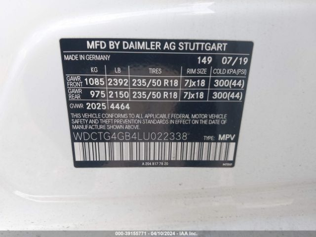 WDCTG4GB4LU022338 Mercedes-Benz Gla 250 4matic