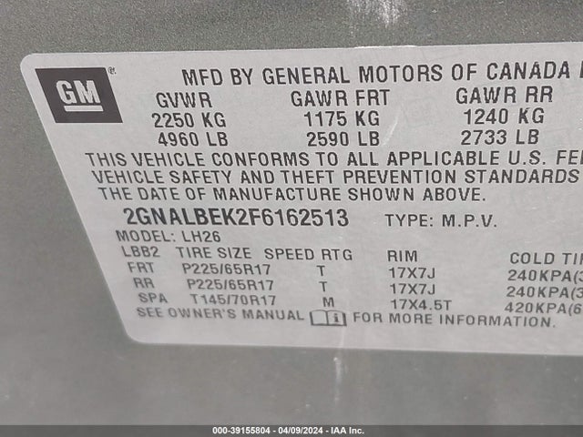 Chevrolet EQUINOX 1LT 2015 2GNALBEK2F6162513 Image 9
