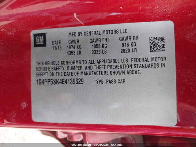 Buick Verano 2014 1G4PP5SK4E4139629 Image 9
