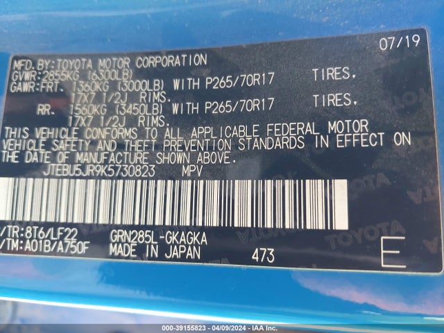 Toyota 4runner Trd Pro 2019 JTEBU5JR9K5730823 Image 9