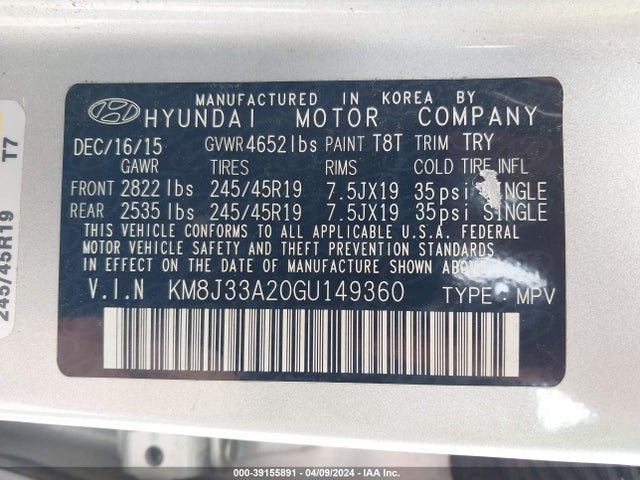 Hyundai Tucson Limited 2016 KM8J33A20GU149360 Image 9