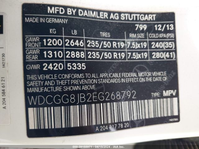 WDCGG8JB2EG268792 Mercedes-Benz Glk 350 4matic