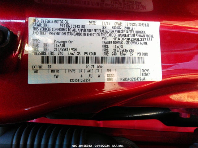 Ford FOCUS SE 2016 1FADP3K26GL227351 Image 9
