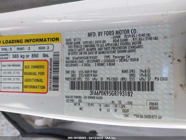 Ford Fusion Titanium 2016 3FA6P0K95GR193182 Image 9