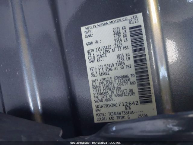 5N1AT3CA2MC712642 Nissan Rogue Sl Fwd