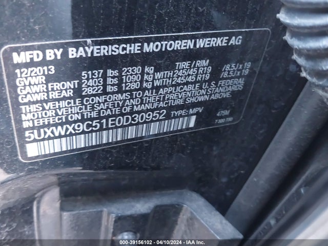 BMW X3 Xdrive28i 2014 5UXWX9C51E0D30952 Image 9