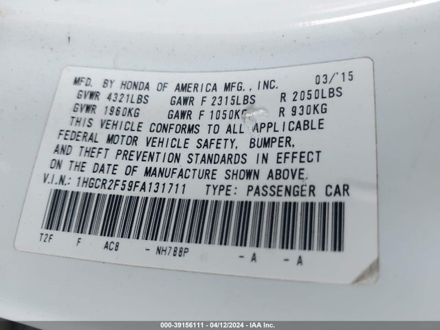 Honda Accord Sport 2015 1HGCR2F59FA131711 Image 9
