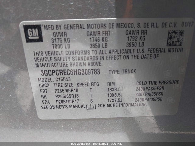 Chevrolet Silverado 1500 1lt 2017 3GCPCREC6HG309783 Image 9