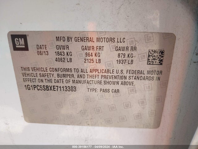 Chevrolet Cruze 1lt Auto 2014 1G1PC5SBXE7113303 Image 9