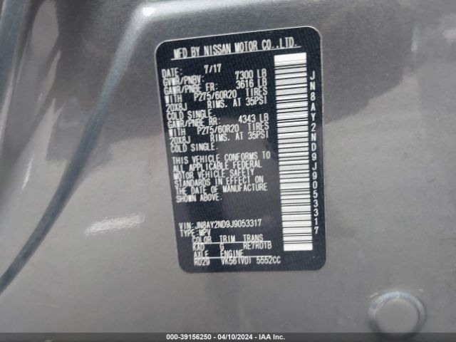 JN8AY2ND9J9053317 Nissan Armada Sl
