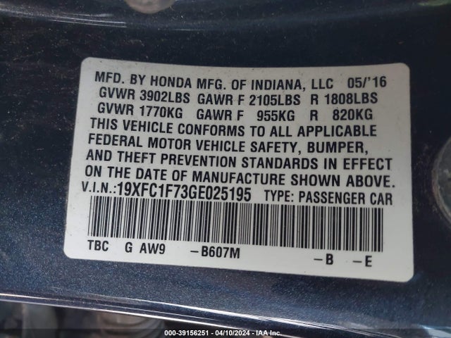 Honda Civic Ex-l 2016 19XFC1F73GE025195 Image 9