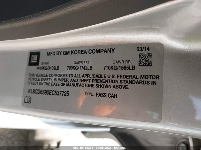 Chevrolet Spark 1lt Auto 2014 KL8CD6S90EC537725 Image 9