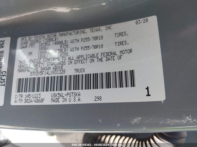 Toyota Tundra Sr5 2020 5TFDY5F14LX931328 Image 9