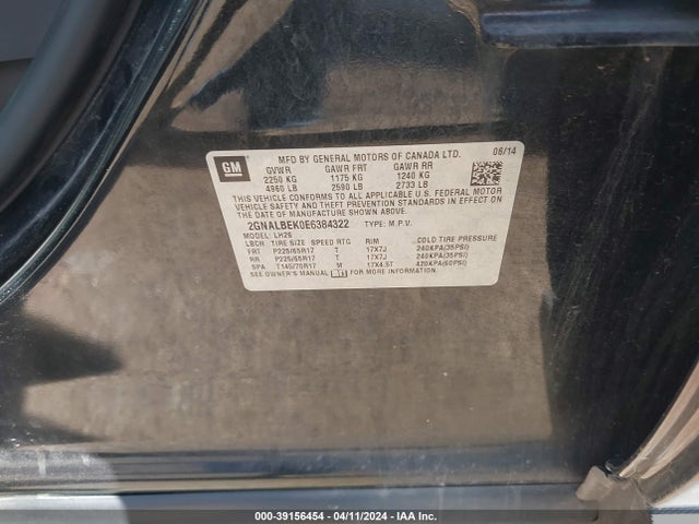 Chevrolet EQUINOX 1LT 2014 2GNALBEK0E6384322 Image 9