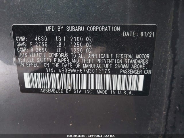 Subaru Legacy Sport 2021 4S3BWAH67M3013175 Image 9